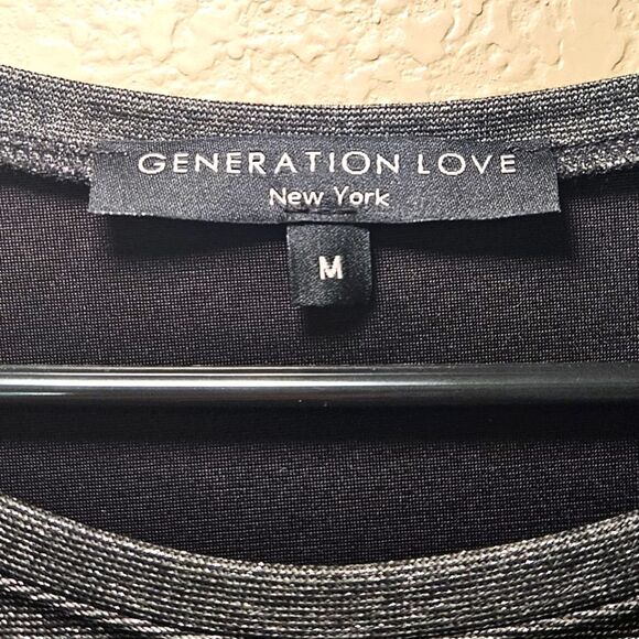 Generation LOVE MED Sparkly Midi/Mini T-Shirt Dress Faux Leather Sleeves - Picture 2 of 13